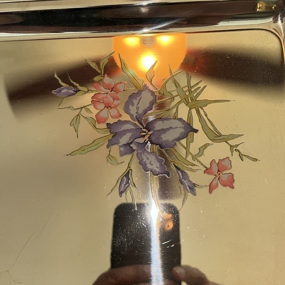 Vintage Stainless Tray w/Flowers Silver Italian Serving Tray Silver Floral Tray - Picture 6 of 6
